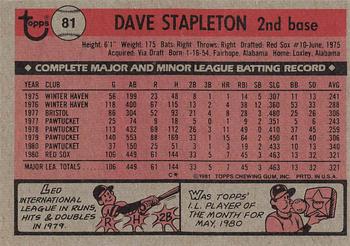 1981 Topps #81 Dave Stapleton Back