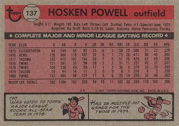 1981 Topps #137 Hosken Powell Back