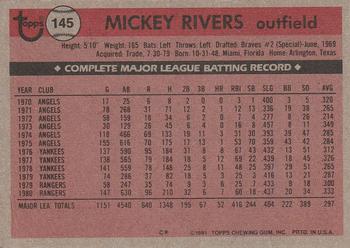 1981 Topps #145 Mickey Rivers Back
