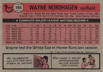 1981 Topps #186 Wayne Nordhagen Back