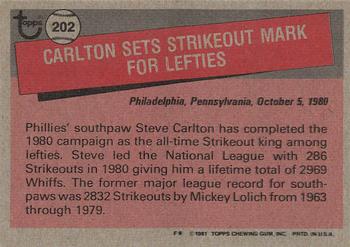 1981 Topps #202 Steve Carlton Back