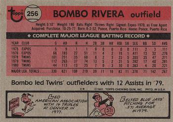 1981 Topps #256 Bombo Rivera Back