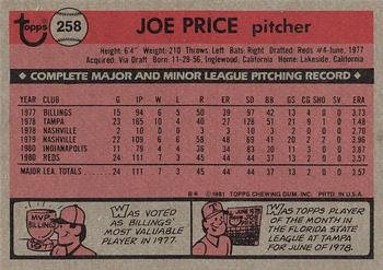 1981 Topps #258 Joe Price Back