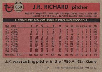 1981 Topps #350 J.R. Richard Back
