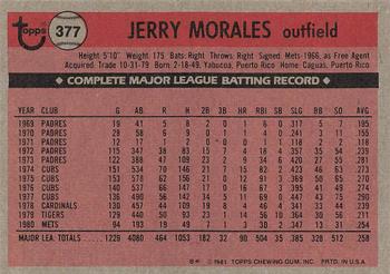 1981 Topps #377 Jerry Morales Back