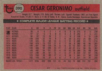 1981 Topps #390 Cesar Geronimo Back