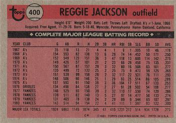 1981 Topps #400 Reggie Jackson Back