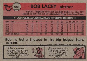 1981 Topps #481 Bob Lacey Back