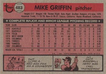 1981 Topps #483 Mike Griffin Back