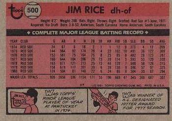 1981 Topps #500 Jim Rice Back
