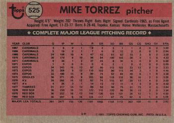 1981 Topps #525 Mike Torrez Back