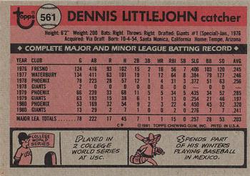 1981 Topps #561 Dennis Littlejohn Back