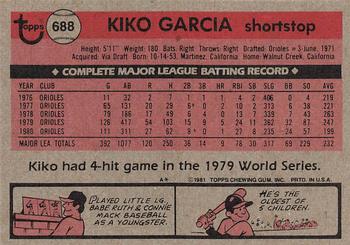 1981 Topps #688 Kiko Garcia Back
