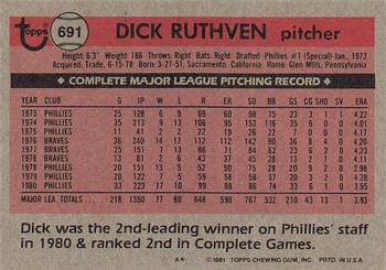 1981 Topps #691 Dick Ruthven Back