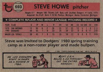 1981 Topps #693 Steve Howe Back
