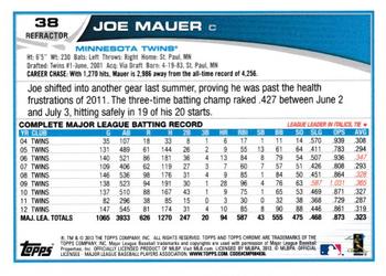 2013 Topps Chrome - Refractors #38 Joe Mauer Back