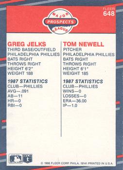 1988 Fleer - Glossy #648 Greg Jelks / Tom Newell Back