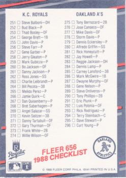 1988 Fleer - Glossy #656 Checklist: Yankees / Reds / Royals / A's Back