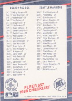 1988 Fleer - Glossy #657 Checklist: Phillies / Pirates / Red Sox / Mariners Back