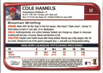 2008 Bowman Chrome #12 Cole Hamels Back