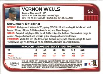 2008 Bowman Chrome #52 Vernon Wells Back