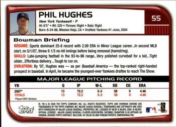 2008 Bowman Chrome #55 Phil Hughes Back