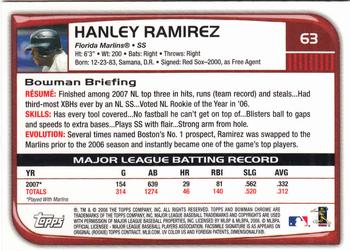 2008 Bowman Chrome #63 Hanley Ramirez Back