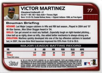 2008 Bowman Chrome #77 Victor Martinez Back