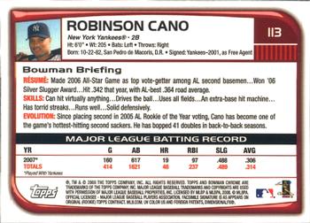 2008 Bowman Chrome #113 Robinson Cano Back