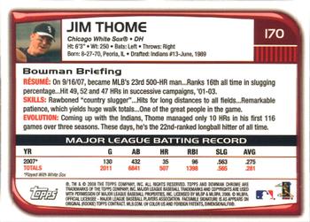 2008 Bowman Chrome #170 Jim Thome Back