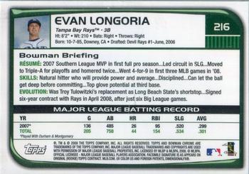 2008 Bowman Chrome #216 Evan Longoria Back