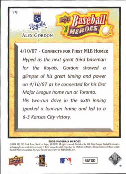 2008 Upper Deck Baseball Heroes #79 Alex Gordon Back