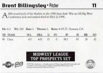 1997 Best Midwest League Top Prospects #11 Brent Billingsley Back