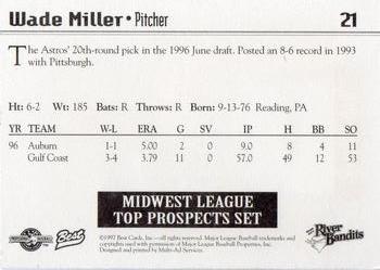1997 Best Midwest League Top Prospects #21 Wade Miller Back