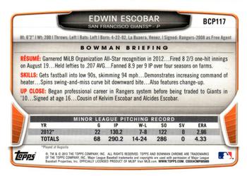2013 Bowman Chrome - Prospects #BCP117 Edwin Escobar Back