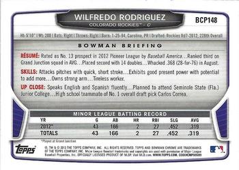 2013 Bowman Chrome - Prospects #BCP148 Wilfredo Rodriguez Back