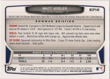 2013 Bowman Chrome - Prospects #BCP149 Matt Wisler Back