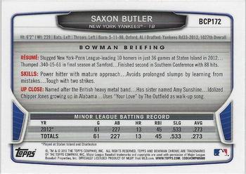 2013 Bowman Chrome - Prospects #BCP172 Saxon Butler Back
