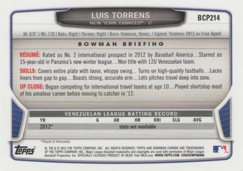 2013 Bowman Chrome - Prospects #BCP214 Luis Torrens Back