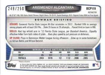 2013 Bowman Chrome - Prospects Blue Refractors #BCP119 Arismendy Alcantara Back