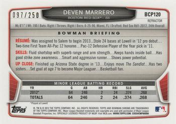 2013 Bowman Chrome - Prospects Blue Refractors #BCP120 Deven Marrero Back