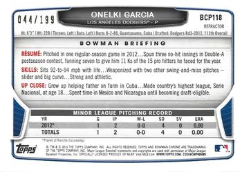 2013 Bowman Chrome - Prospects Purple Refractors #BCP118 Onelki Garcia Back