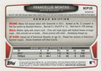 2013 Bowman Chrome - Prospects Refractors #BCP129 Francellis Montas Back