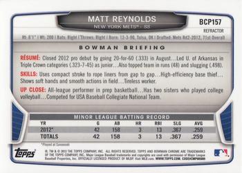 2013 Bowman Chrome - Prospects Refractors #BCP157 Matt Reynolds Back