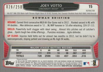 2013 Bowman Chrome - Blue Refractors #15 Joey Votto Back
