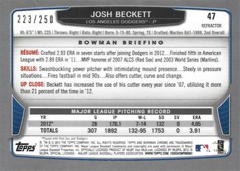 2013 Bowman Chrome - Blue Refractors #47 Josh Beckett Back