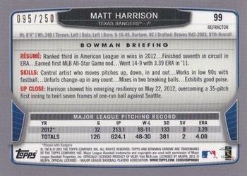 2013 Bowman Chrome - Blue Refractors #99 Matt Harrison Back