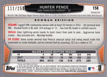2013 Bowman Chrome - Blue Refractors #158 Hunter Pence Back