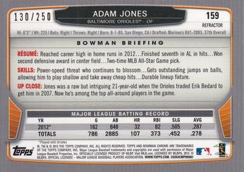 2013 Bowman Chrome - Blue Refractors #159 Adam Jones Back