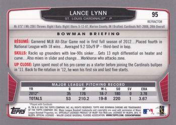 2013 Bowman Chrome - Refractors #95 Lance Lynn Back